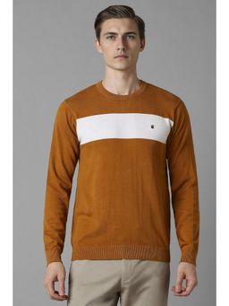 Louis Philippe - Men Brown Print Crew Neck Full Sleeves Sweater