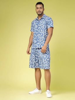 RIGO - Men Blue Printed Co-Ord (Set of 2)