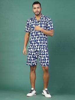 RIGO - Men Blue Geometric Print Co-Ord (Set of 2)