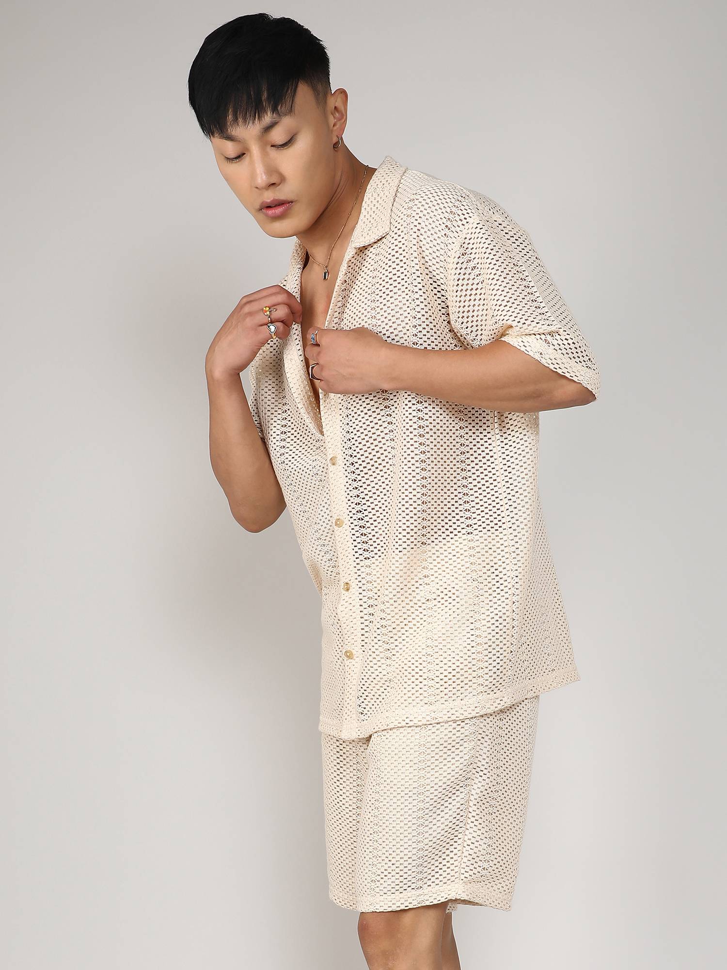 Buy CAHOOT Men's Beige Crochet Co-Ord (Set of 2) Online