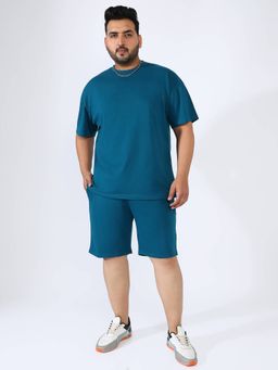Instafab Plus - Men's Teal Solid Co-Ord (Set of 2)
