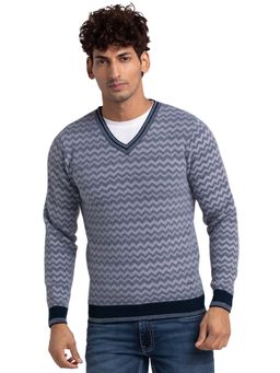 Parx - Regular Fit Woven Design Grey Sweater