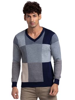 Parx - Regular Fit Colorblock Dark Blue Sweater