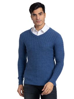 Parx - Regular Fit Self Design Blue Sweater