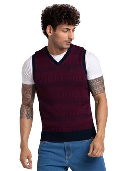 Parx - Regular Fit Self Design Red Sweater