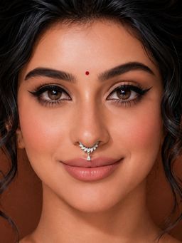 ADIVA - Silver-Plated Cut Ad Stone Drop Charm Septum Nose Ring