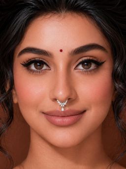 ADIVA - Silver-Plated Cut Ad Stone Floral Drop Charm Septum Nose Ring