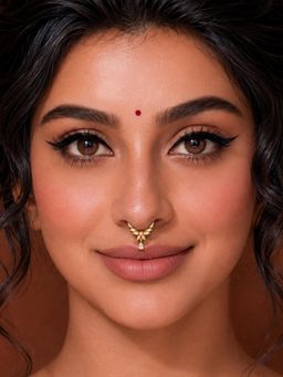 ADIVA - Gold-Plated Cut Ad Stone Floral Drop Charm Septum Nose Ring