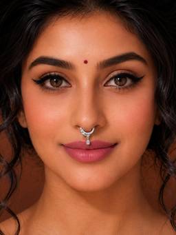ADIVA - Silver-Plated Cut Ad Stone Drop Charm Septum Nose Ring