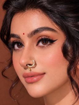 ADIVA - Gold-Plated Round Cut Ad Stone Drop Charm Septum Nose Ring