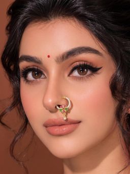ADIVA - Gold-Plated Multi-Color Ad Stone Floral Drop Charm Septum Nose Ring