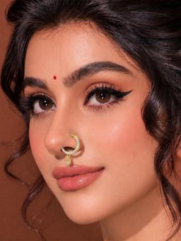 ADIVA - Gold-Plated Round Cut Ad Stone Drop Charm Septum Nose Ring