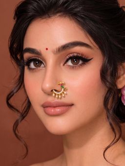 ADIVA - Gold-Plated Multi-Color Ad Stone Pearl Bird Motif Clip-On Septum Nose Ring