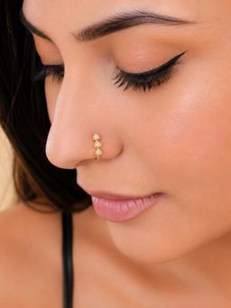 ADIVA - Gold-Plated White Ad Stone Triple Heart Septum Nose Pin