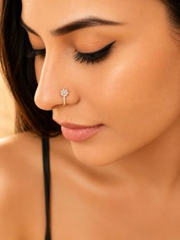 ADIVA - Gold-Plated White Ad Stone Floral Cluster Clip-On Septum Nose Pin