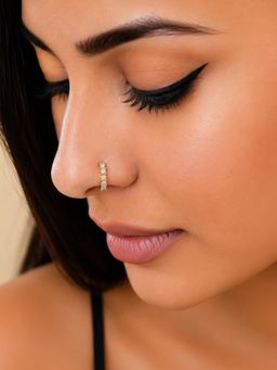 ADIVA - Gold-Plated White Ad Stone Dual-Tone Septum Nose Pin