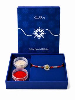 CLARA - 925 Sterling Silver Suraj Sun Flower Rakhi with Roli Chawal