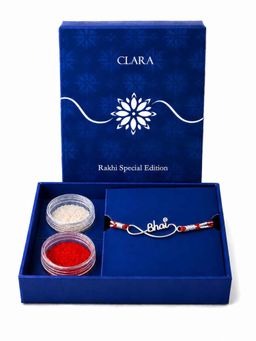 CLARA - 925 Sterling Silver Bhai Script Infinity Rakhi with Roli Chawal