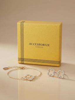 Accessorize London - Women Gold Pave Cut Out Flora Bracelet and Earrings