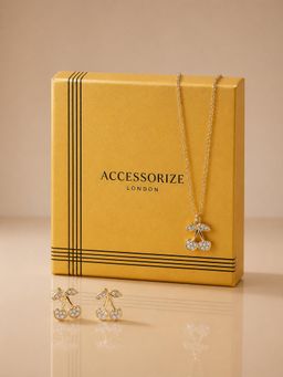 Accessorize London - Women Gold Crystal Cherry Necklace Set