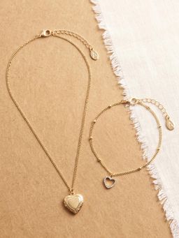 Accessorize London - Women Heart Locket Necklace with Bracelet