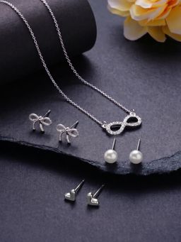 Accessorize London - Women Silver Crystal Eternity Necklace Set
