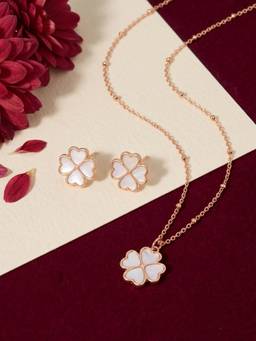 Accessorize London - Women Elegant White Lucky Clover Necklace Set