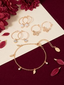 Accessorize London - Women Feather Charm Bracelet and Hoop Earrings