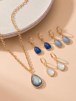 Accessorize London - Women Blue Teardrop Pendant Necklace Set