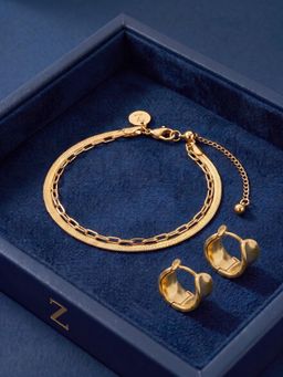 Accessorize London - Women 14K Gold-Plated Omega Layered Bracelet with Hoop Earrings