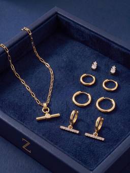 Accessorize London - 14K Gold-Plated T-Bar Necklace Set