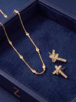 Accessorize London - Women 14K Gold-Plated Cubic Zirconia Necklace Set