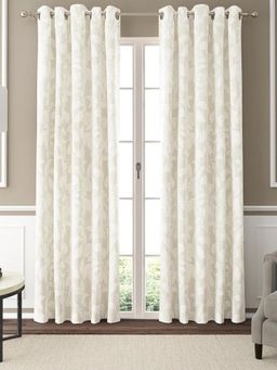 GM - Floral Room Darkening Curtains 7 Feet in Off White Colour (Set of 2)