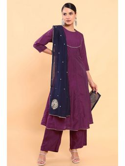 Soch - Women Purple Chanderi Solid Suit (Set of 3)