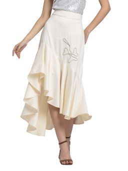 SHAYE - Ivory Embroidered Flared Party Skirt