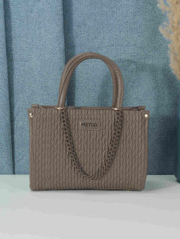 Metro - Women Textured Grey Satchel Bag (10)