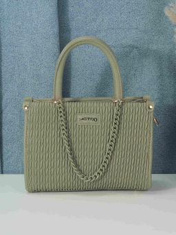 Metro - Women Textured Green Satchel Bag (10)
