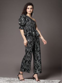 KASSUALLY - Foil Print One Shoulder Jumpsuit