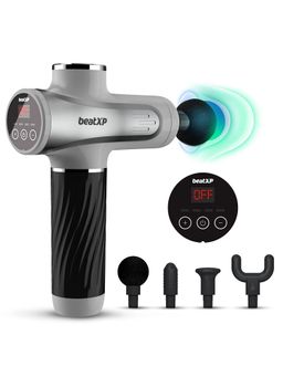 beatXP - Bolt Go Massage Gun Body Massager Machine for Pain Relief Touch Display - Metallic Silver