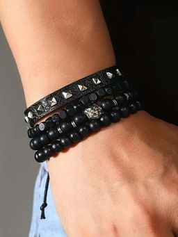 Designs & You - Black Multistrand Pack Of 4 Lion Head Theme Bracelets for Men
