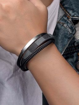 Designs & You - Black Latest Style Leather Multi Layered Bracelet for Men