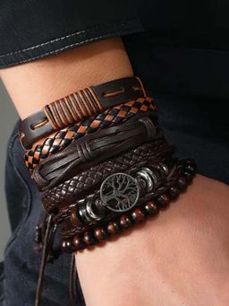 Designs & You - Brown Multistrand Pack Of 6 Bracelets for Men