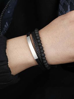 Designs & You - Black Latest Style Leather Multi Layered Bracelet for Men