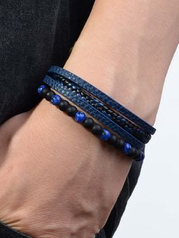 Designs & You - Blue Latest Style Leather Multi Layered Bracelet for Men