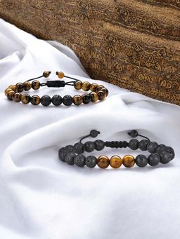 Designs & You - Multi-Color Combo Of Tiger's Eye and Lava Stone Bracelets