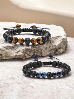 Designs & You - Combo Of Brown and Blue Tiger's Eye Bracelets
