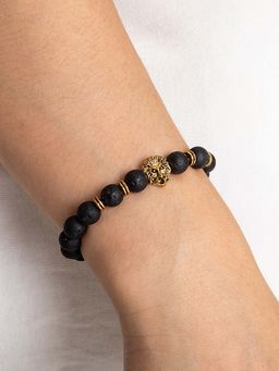 Designs & You - Gold Plated Volcanic Lava Beads Lion Head Bracelet for Men