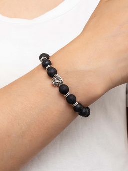 Designs & You - Silver Plated Volcanic Lava Beads Lion Head Bracelet for Men