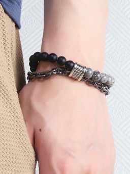 Designs & You - Multi-Color Silver Plated Beads Chain Bracelet for Men