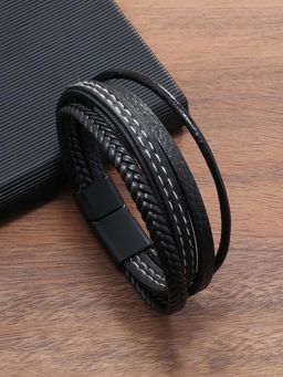 Designs & You - Black Latest Style Leather Multi Layered Bracelet for Men